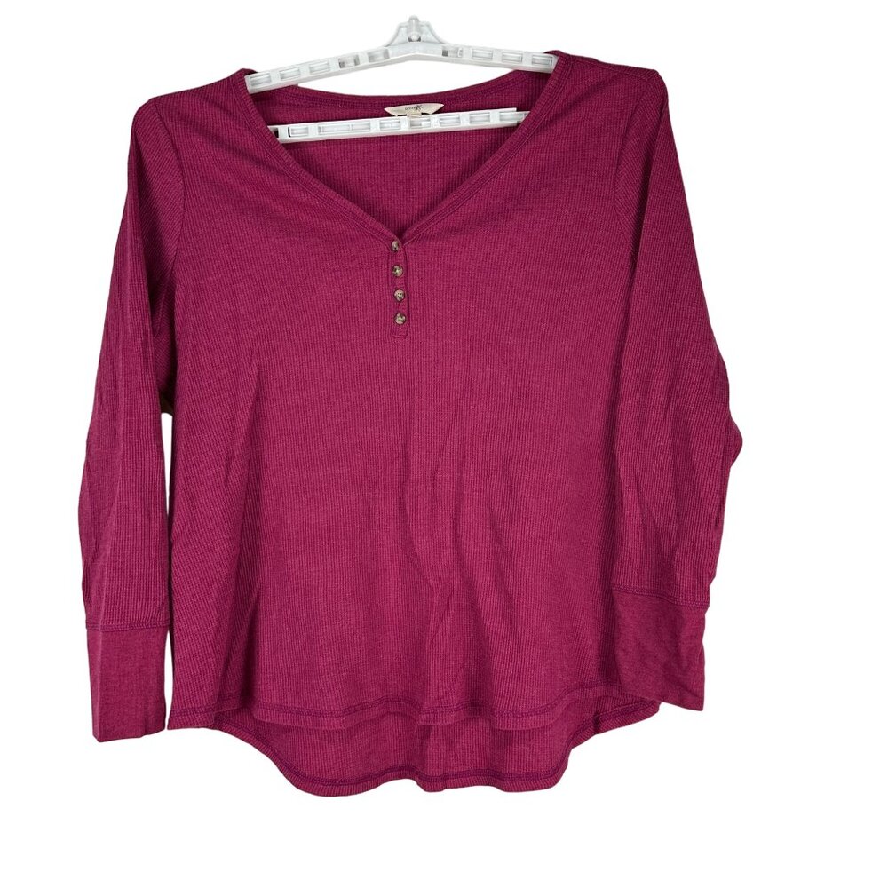 Terra and Sky Womens 2X Purple Long Sleeve V Neck Henley Top